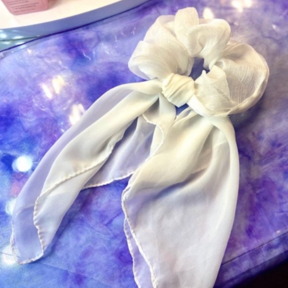 Jumbo White Chiffon Hair Ribbon/Bow/Scrunchie Sheer Feminine Kitschy Accessory